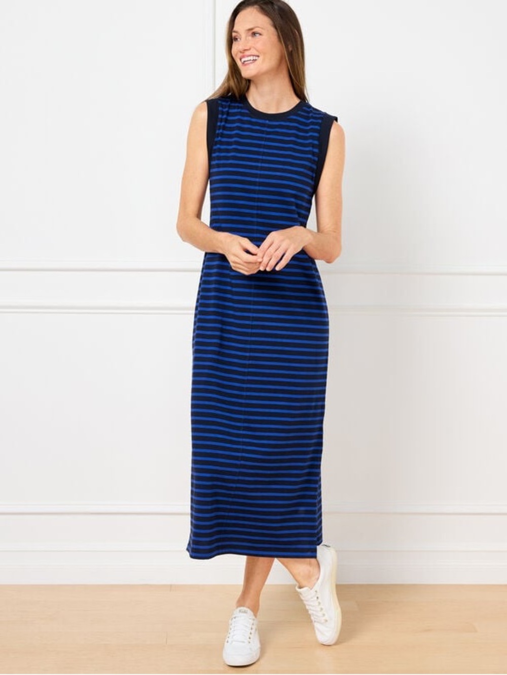 Talbots Navy and Black Striped Sleeveless Maxi Dress